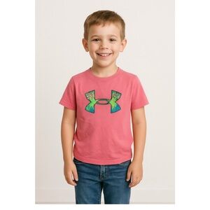 Under Armour Kids Pink and Green Logo Tee
